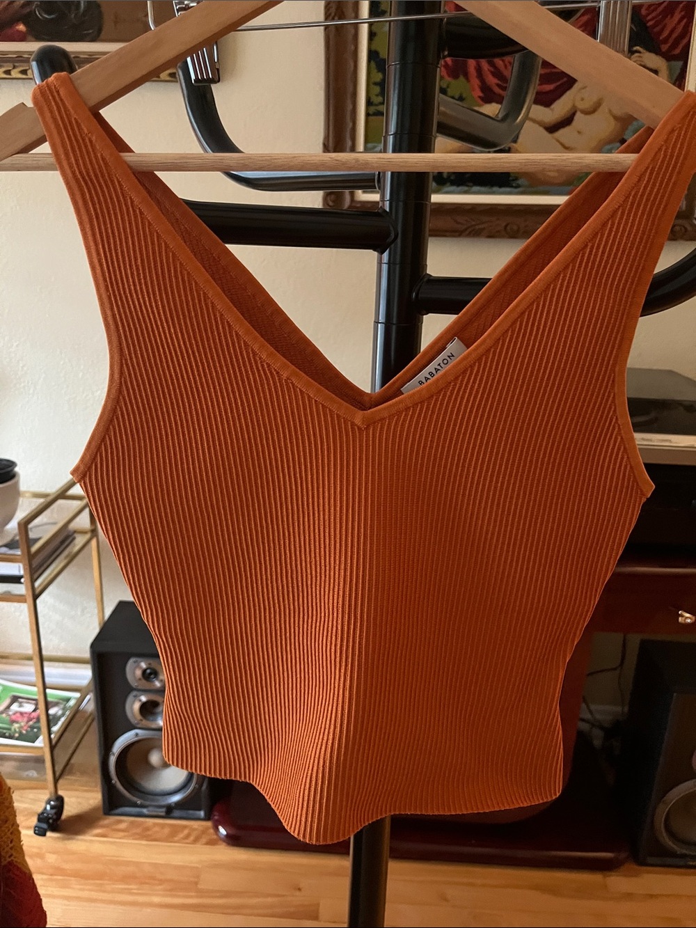 Babaton Ribbed V-Neck Tank in orange